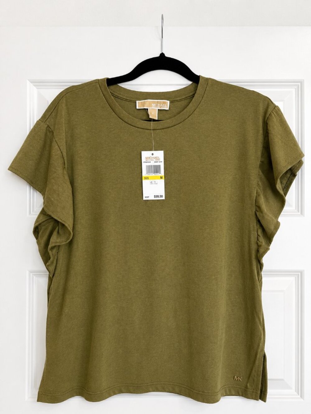 NWT Michael Kors Olive Flutter Sleeve Crewneck Top | Medium